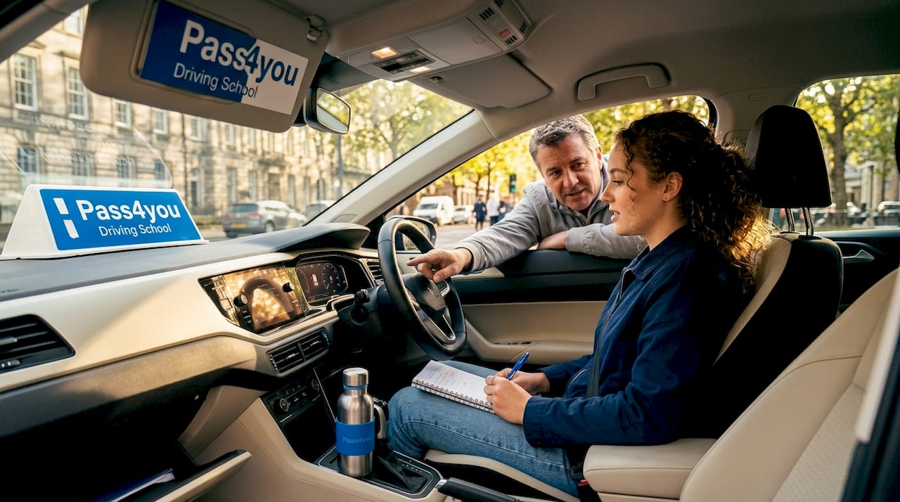 Instructor giving feedback to learner driver