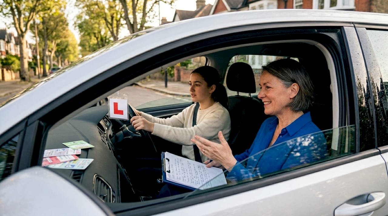 Driving instructor giving positive feedback