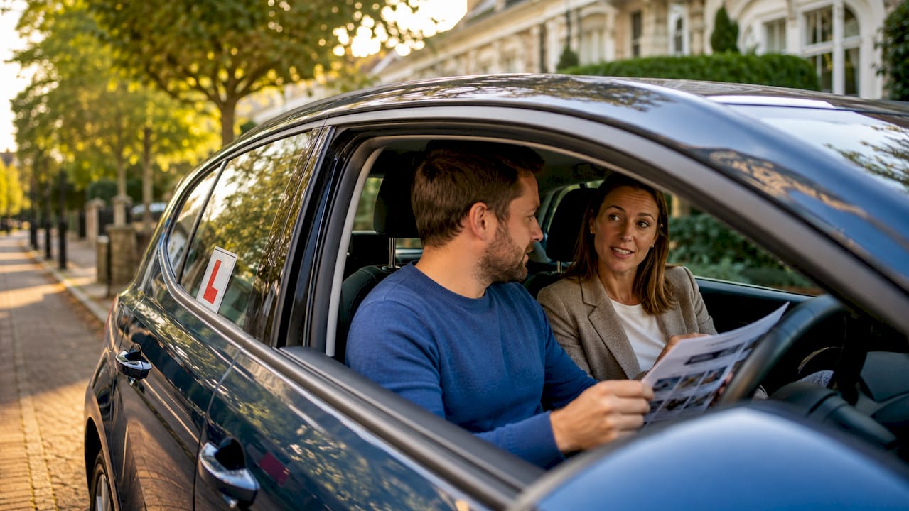 Learner driver consulting DVSA driving schools with instructor